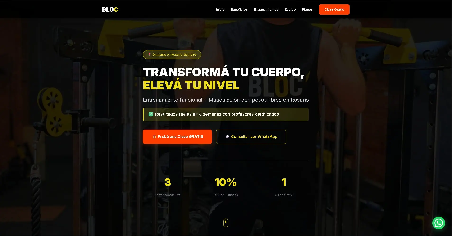 Página web para gimnasio con clases y horarios