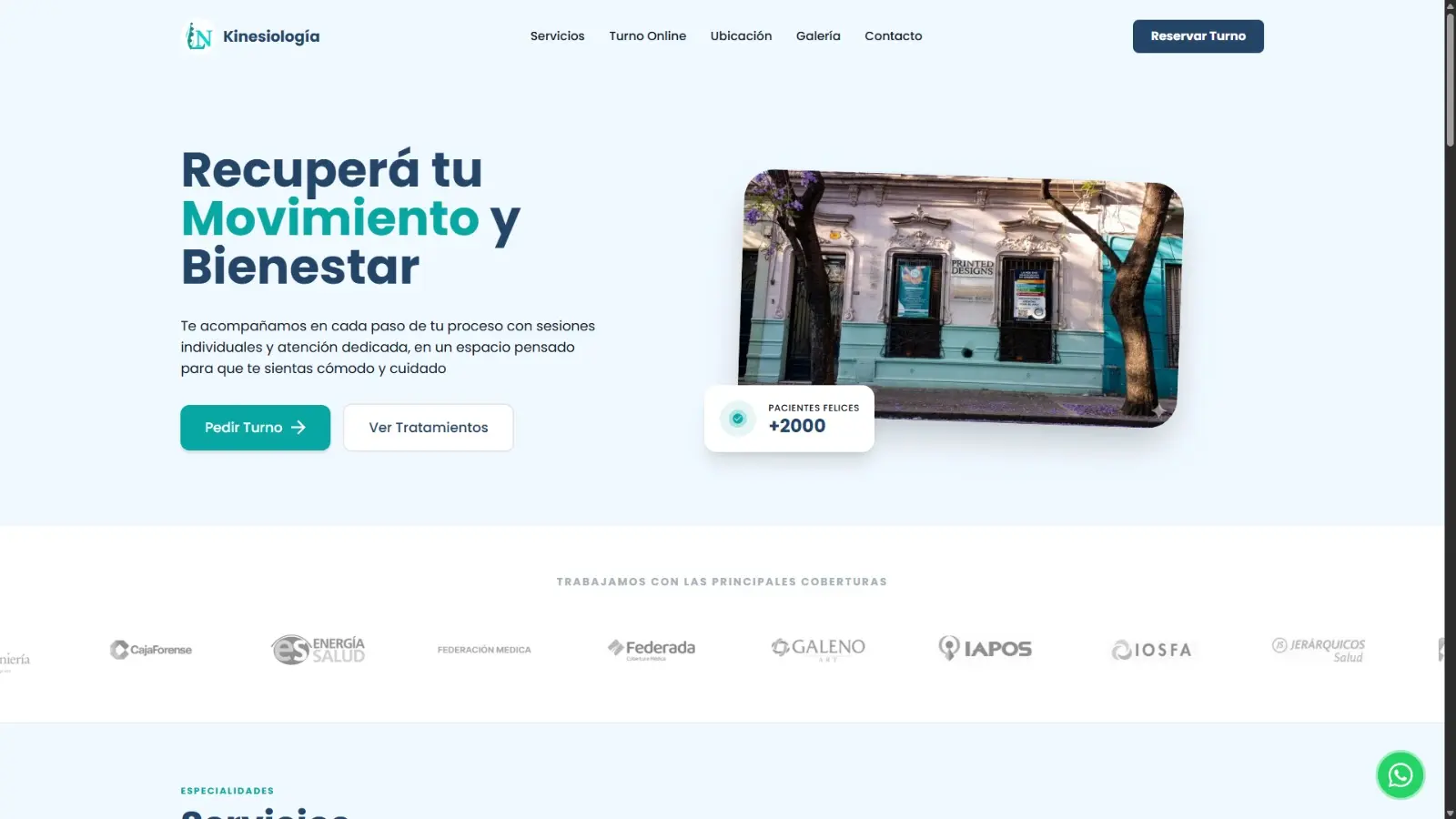 Landing page para LN kinesiologia con diseño moderno y orientado al cliente